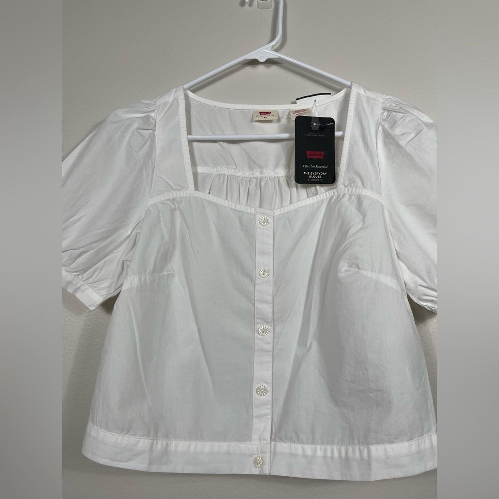 Levi’s Women's Simone Top Elegant White Blouse with Lace Trim and V-Neck NWT - Picture 5 of 15